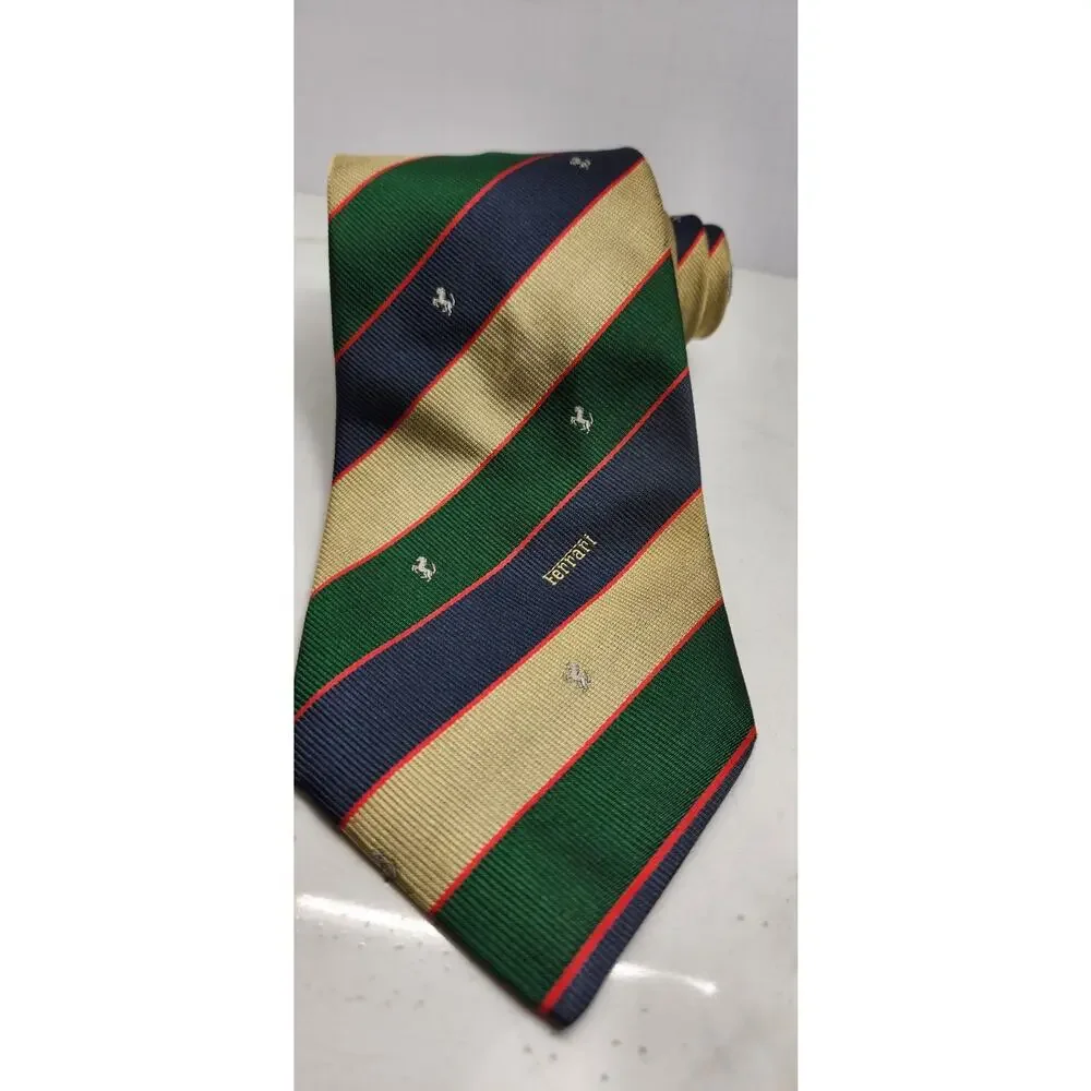 Ferrari Mens Silk Neck Tie Striped Repp Graphic‎ Hand Made Spain See Pics